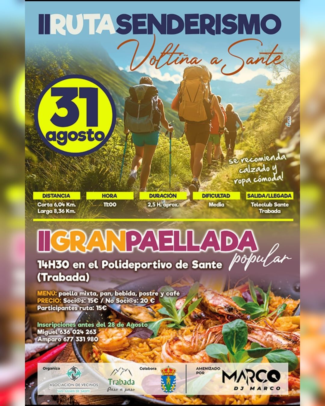 Sante acolle o 31 de agosto a segunda edición da súa ruta de sendeirismo e paellada popular