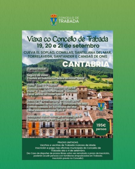 O Concello de Trabada organiza unha nova edición do programa “Viaxa co Concello” cunha excursión a Cantabria