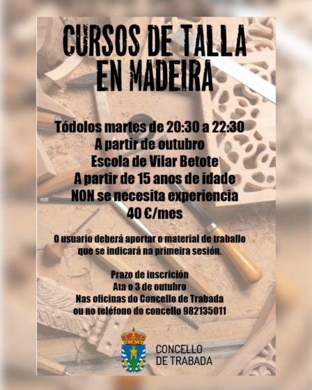 O Concello de Trabada pon en marcha cursos de talla en madeira como novidade deste curso
