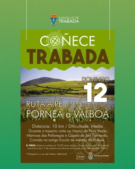 O domingo 12 de outubro terá lugar a ruta de Fórnea a Valboa dentro do programa “Coñece Trabada”
