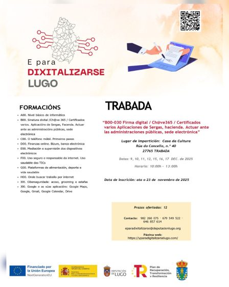 O Concello de Trabada impulsa a formación dixital da veciñanza coa colaboración da Deputación de Lugo