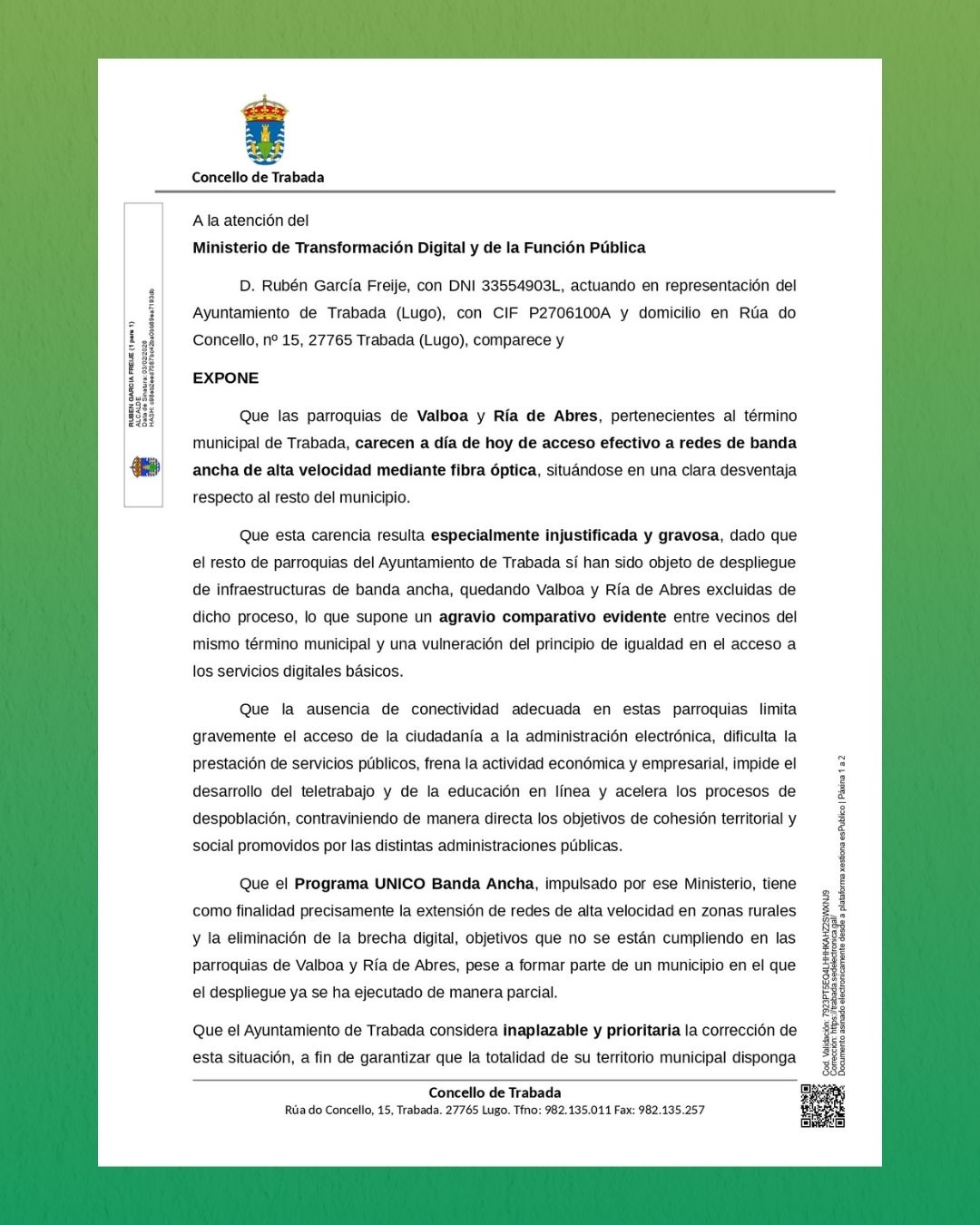 Carta Ministerio de Transformación Digital