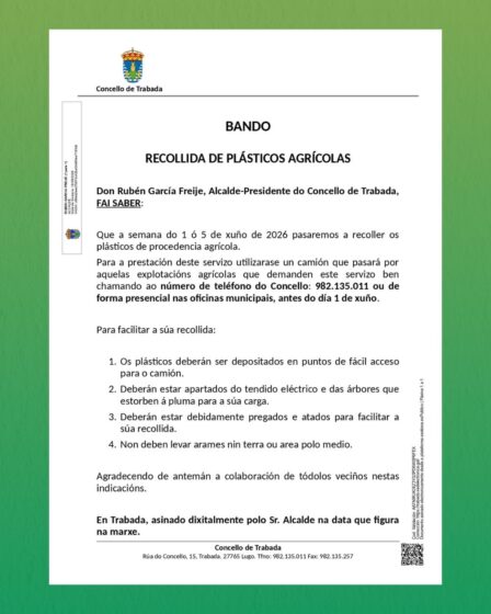 O Concello de Trabada abre unha nova campaña de recollida de plásticos agrícolas para apoiar ao sector primario